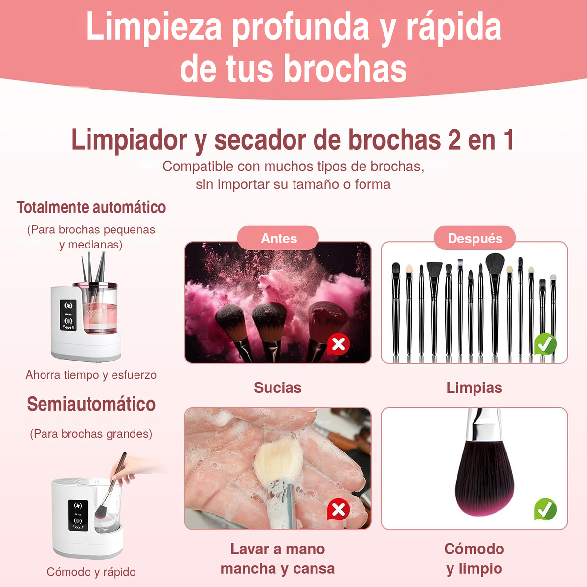 BrushSpa – Limpiador y Secador Eléctrico de Brochas de Maquillaje 2 en 1