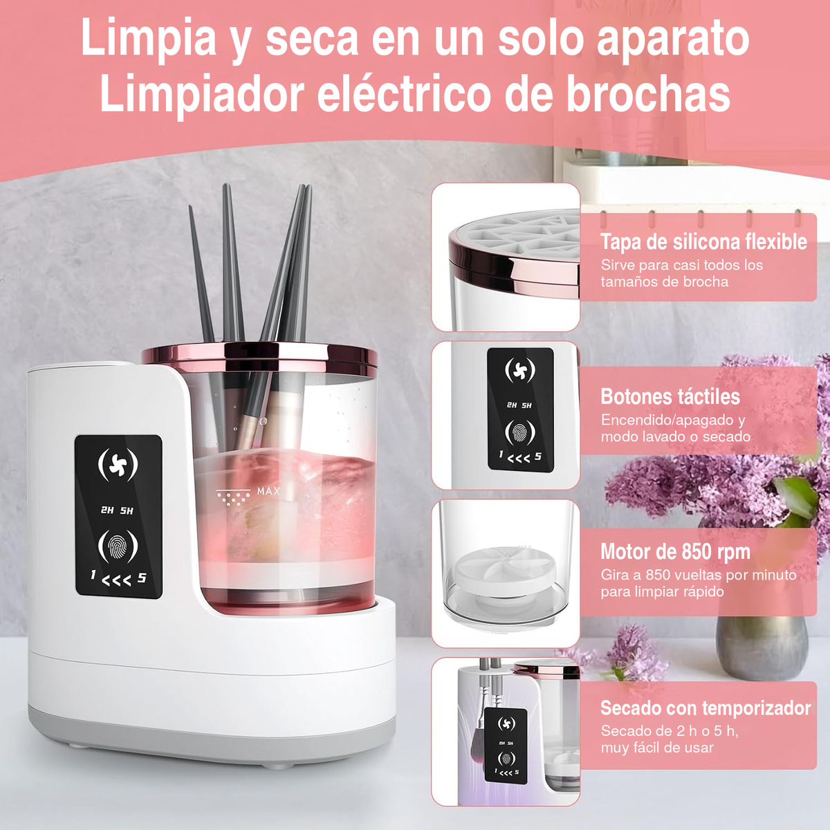 BrushSpa – Limpiador y Secador Eléctrico de Brochas de Maquillaje 2 en 1